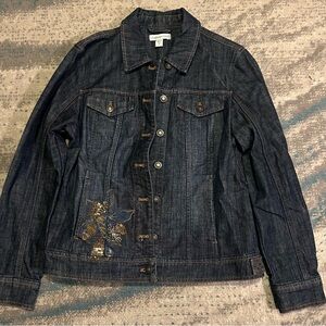 Coldwater Creek Women's Embroidered Denim Jacket - Dark Blue size 8